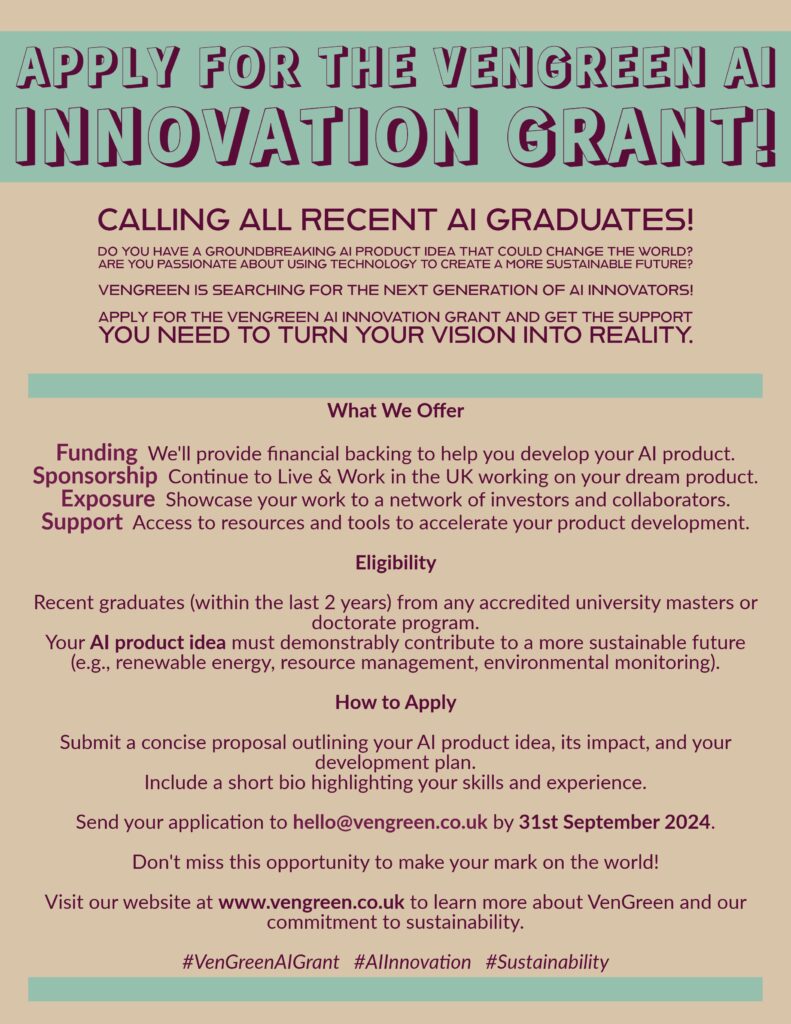 APPLY FOR THE VENGREEN AI INNOVATION GRANT!